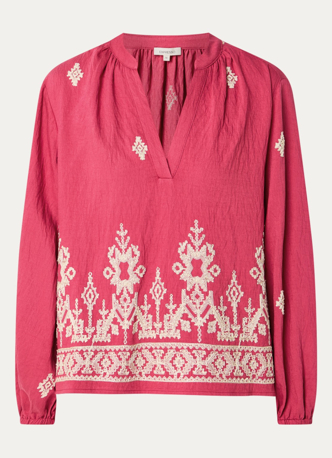 Expresso Tuniek met borduring en pofmouw - voorkant 2 kersenrood