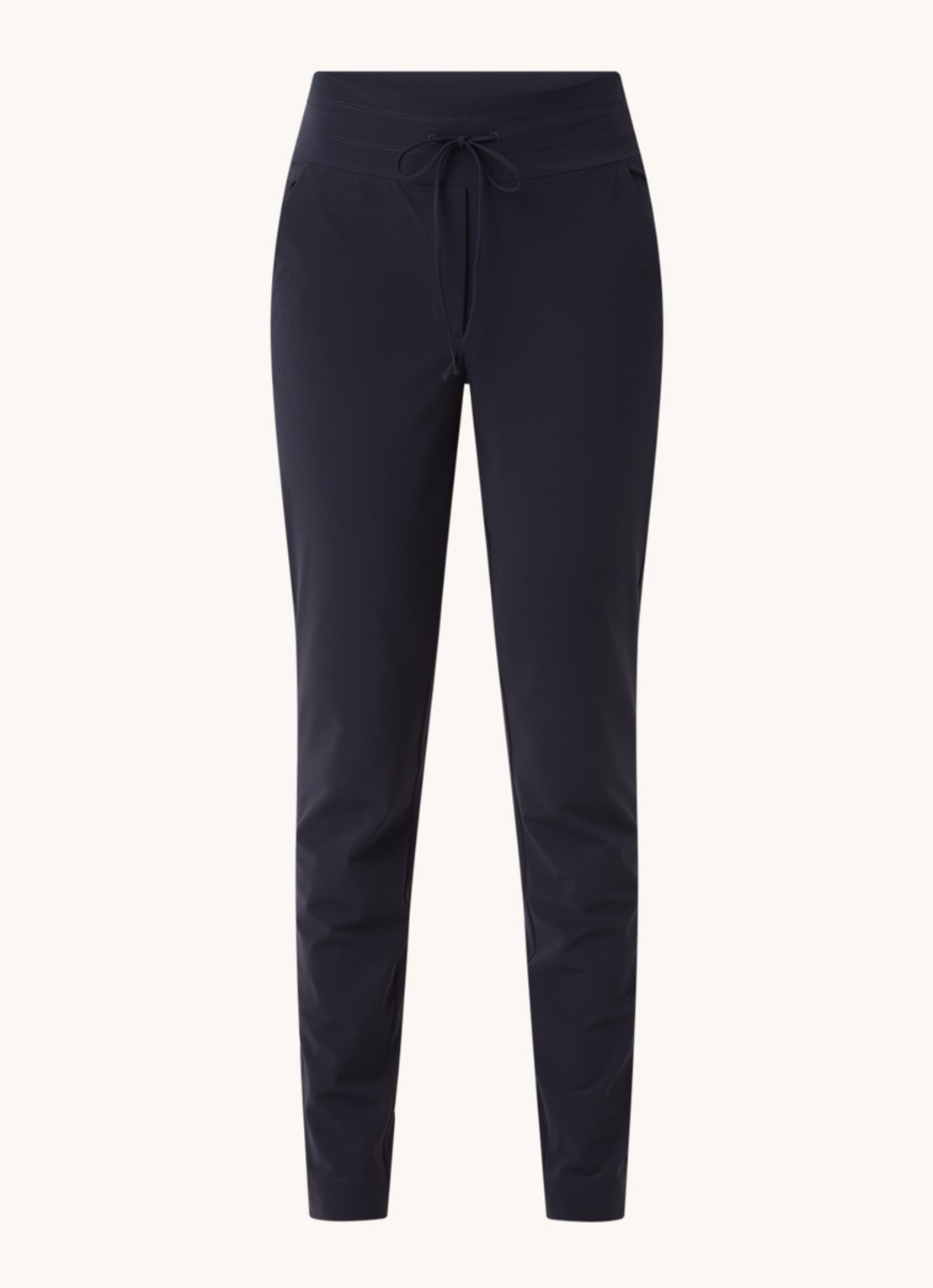 Expresso Xarah high waist slim fit pantalon van travel jersey - voorkant donkerblauw