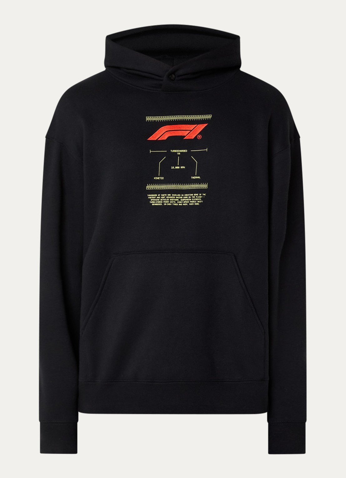 F1 Turbocharged hoodie met logo- en backprint - voorkant 2 zwart