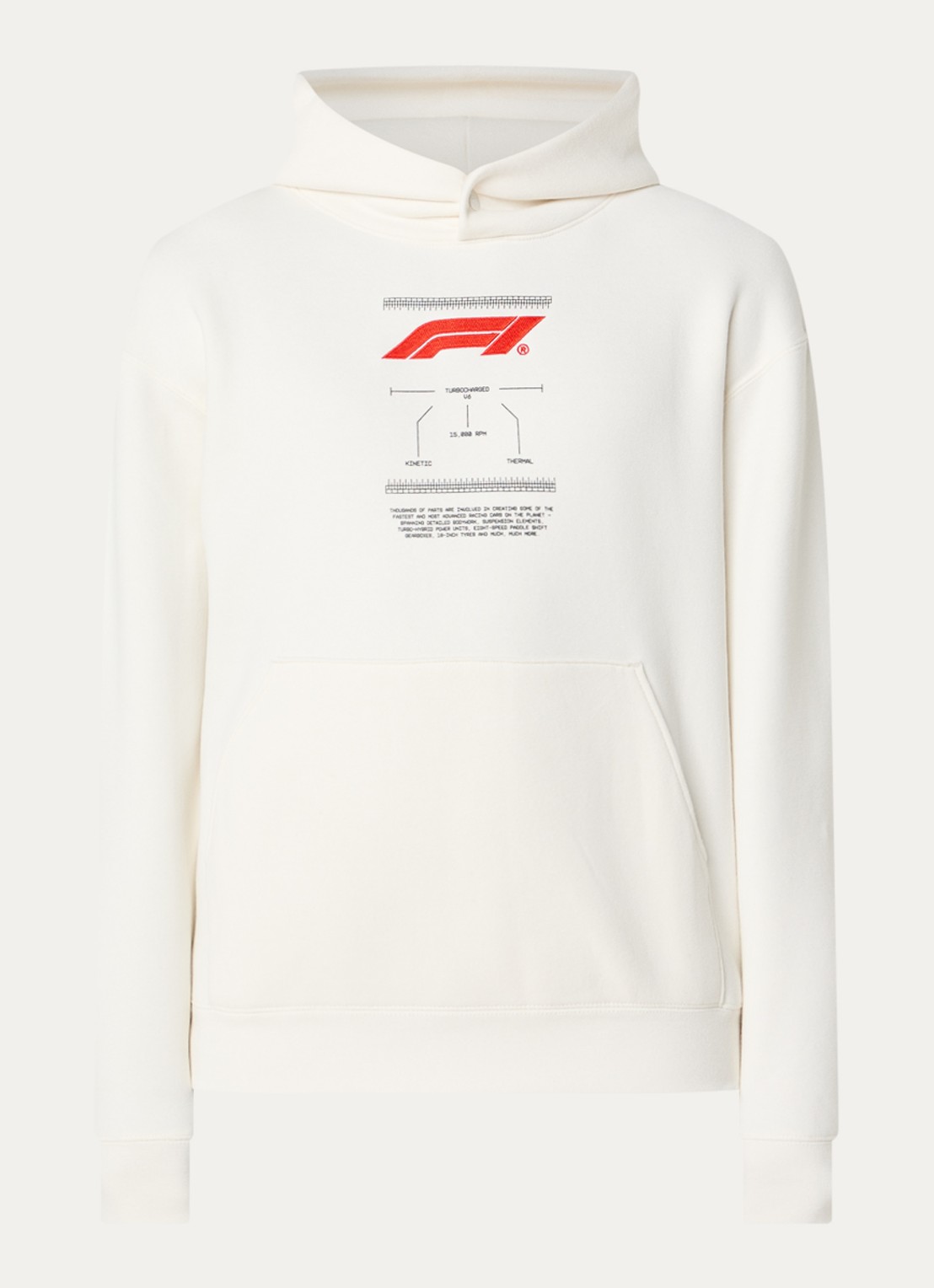 F1 Turbocharged hoodie met print - voorkant creme