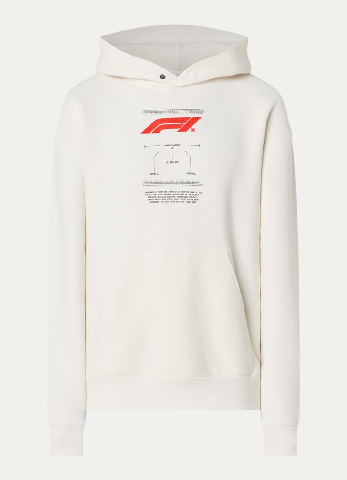 F1 Turbocharged hoodie met print - voorkant creme