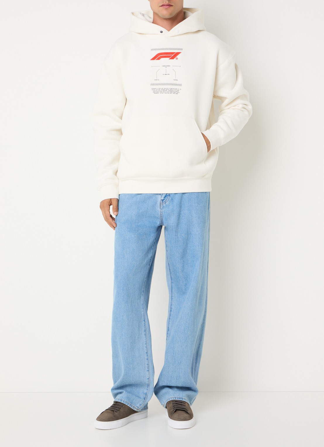 F1 Turbocharged hoodie met print - voorkant 2 creme