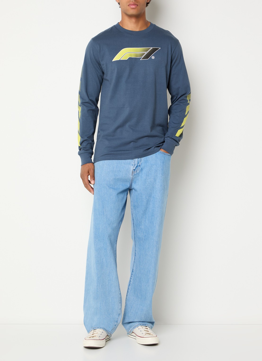 F1 Victory longsleeve met logo- en backprint - voorkant 4 staalblauw