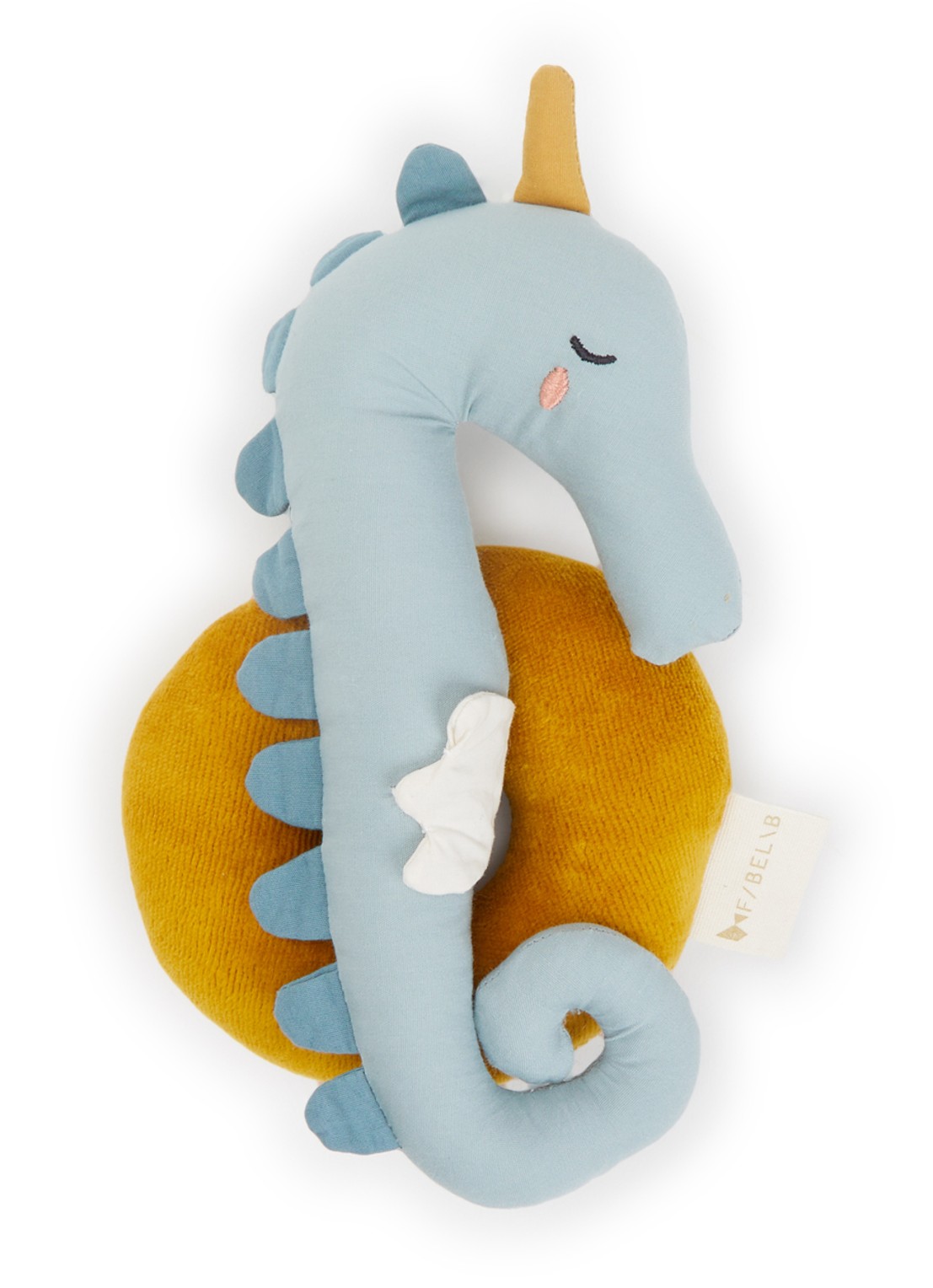 Fabelab Seahorse knuffel rammelaar 22 cm - voorkant lichtblauw