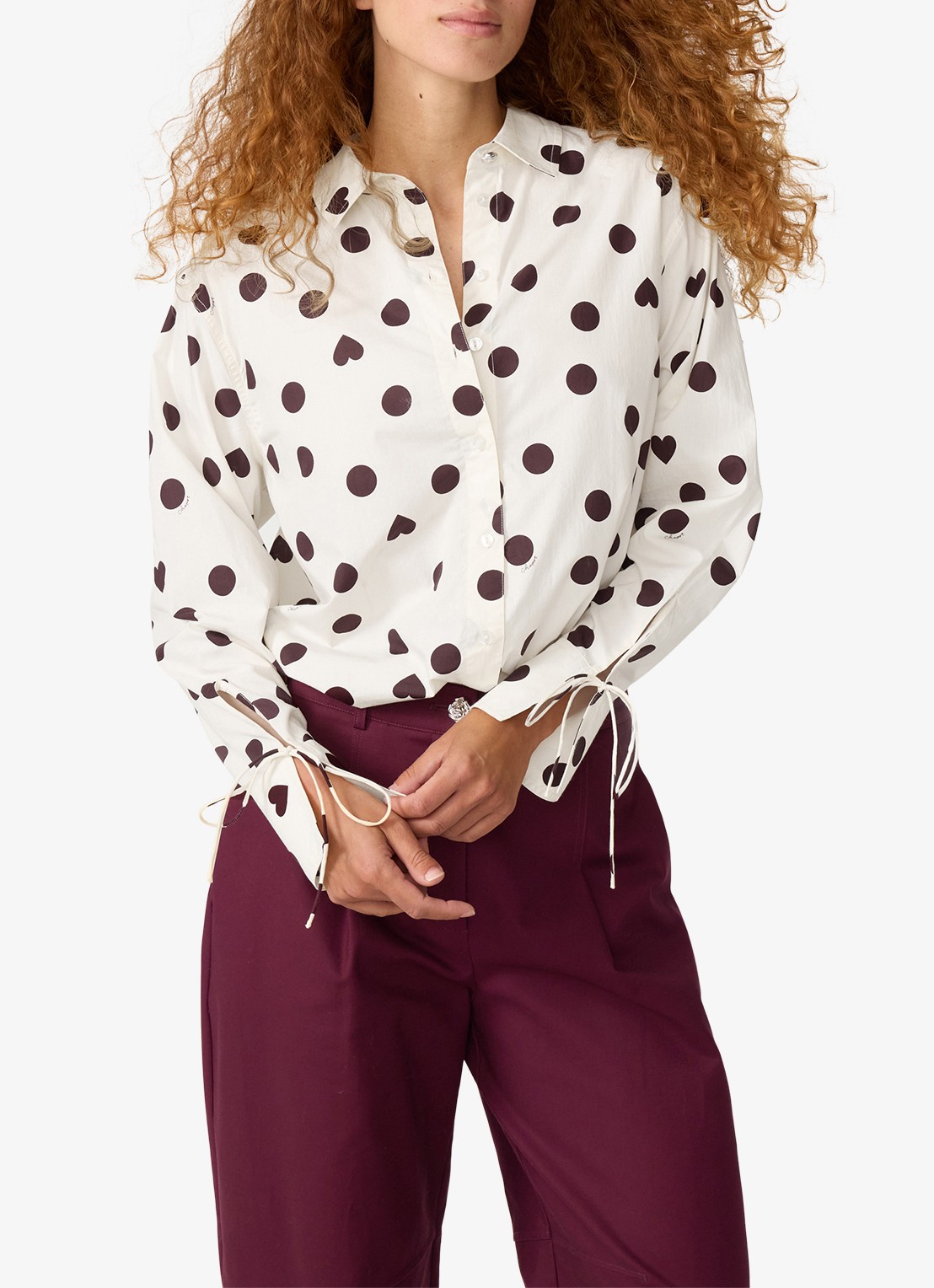 Fabienne Chapot Ada blouse met stippenprint - detail gebroken wit