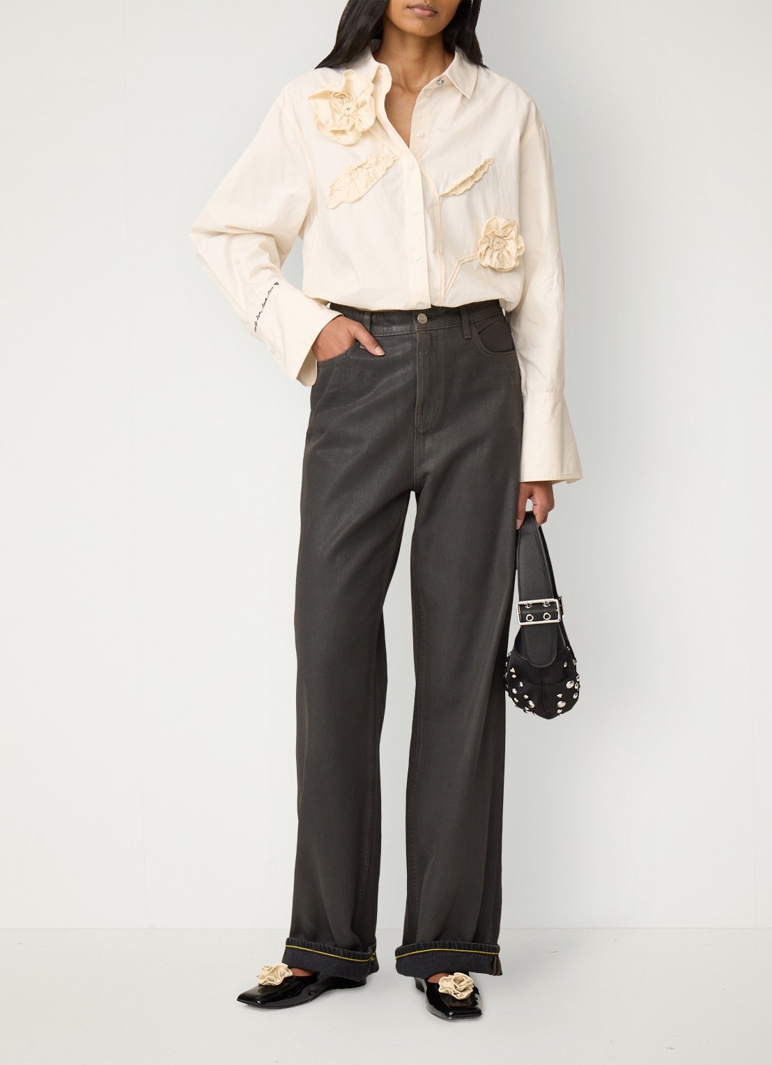 Fabienne Chapot Alex blouse met applicatie - voorkant 5 gebroken wit