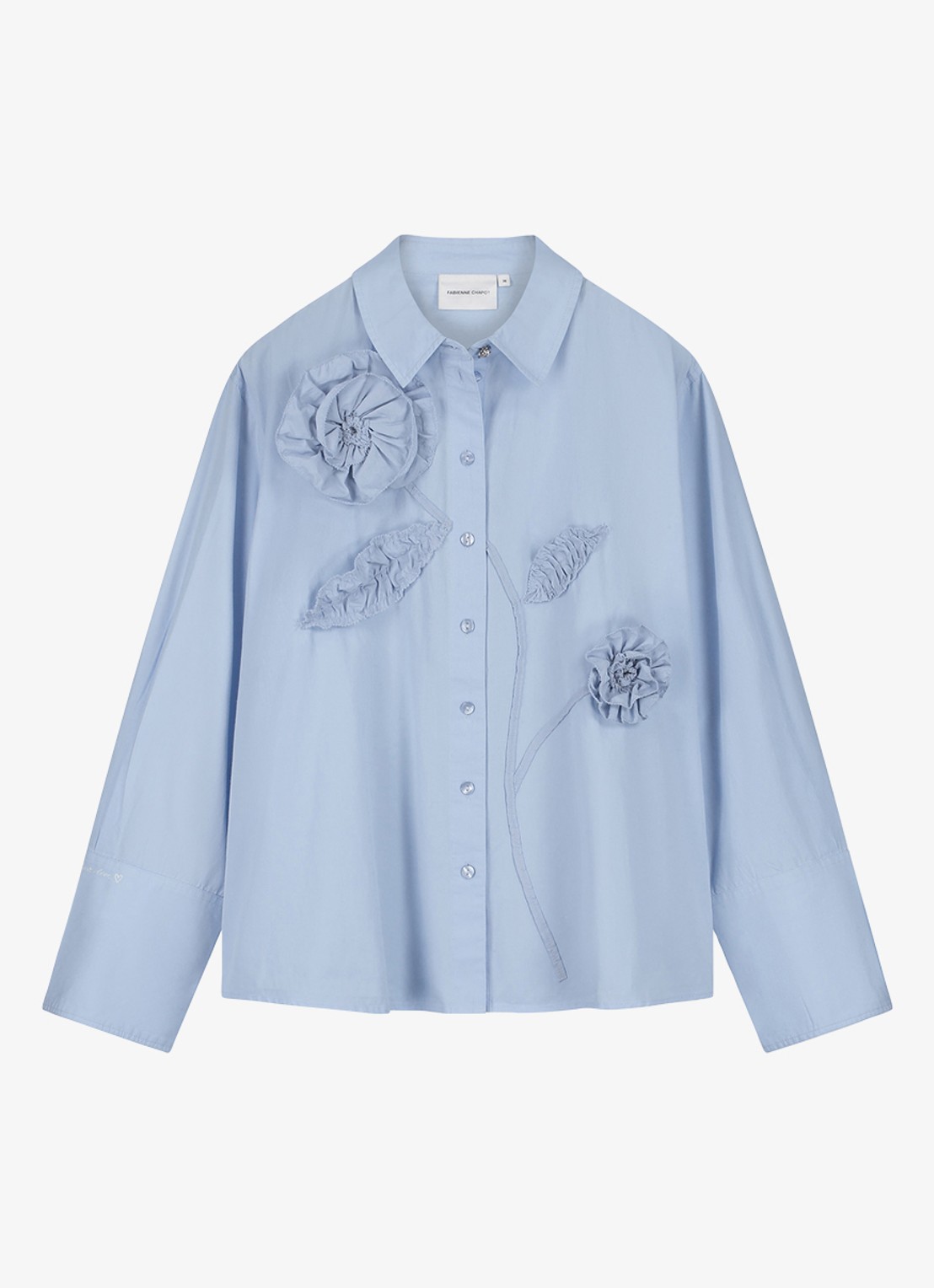Fabienne Chapot Alex blouse met bloemenapplicaties - voorkant 5 lichtblauw