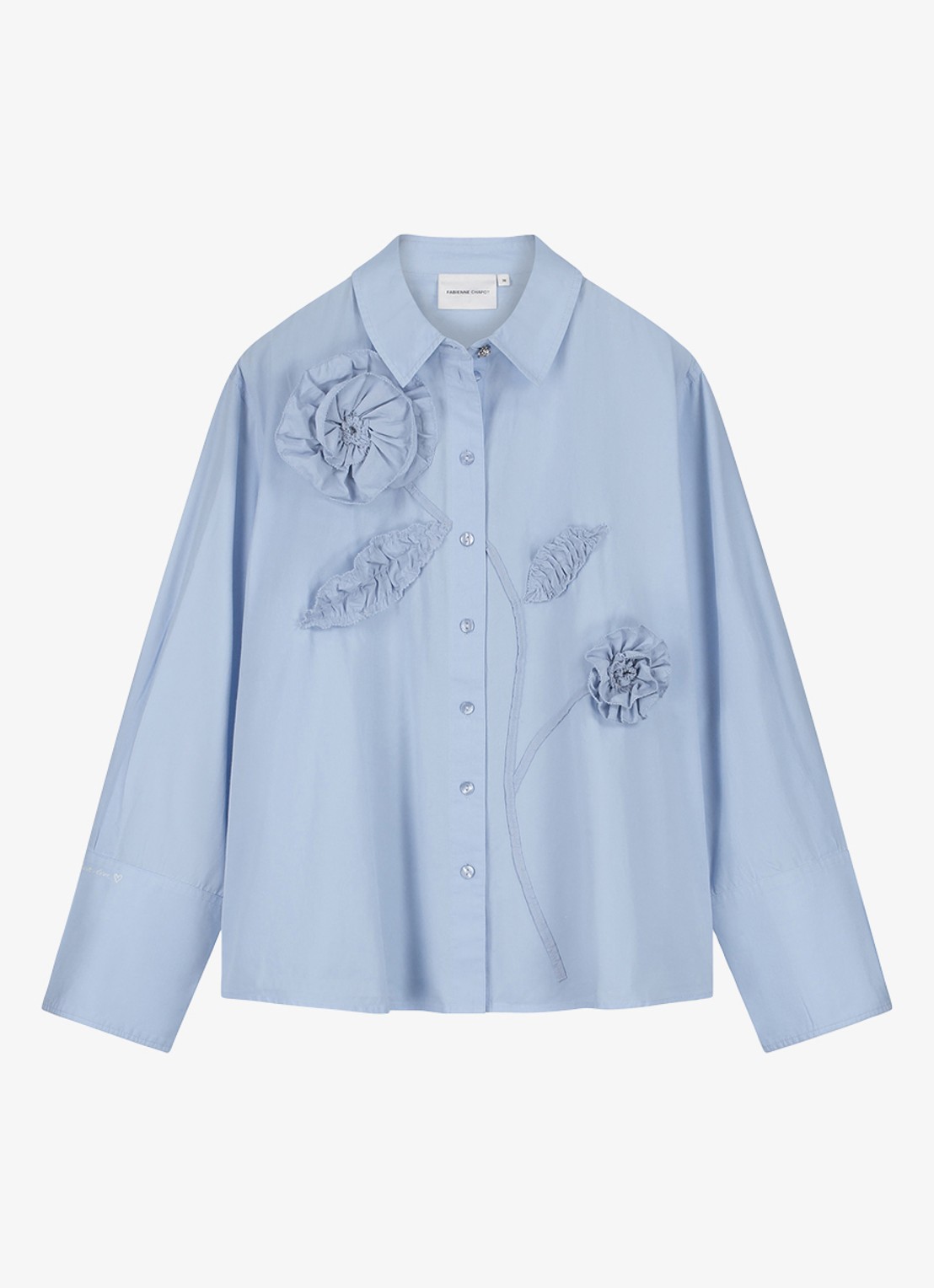 Fabienne Chapot Alex blouse met bloemenapplicaties - voorkant 7 lichtblauw