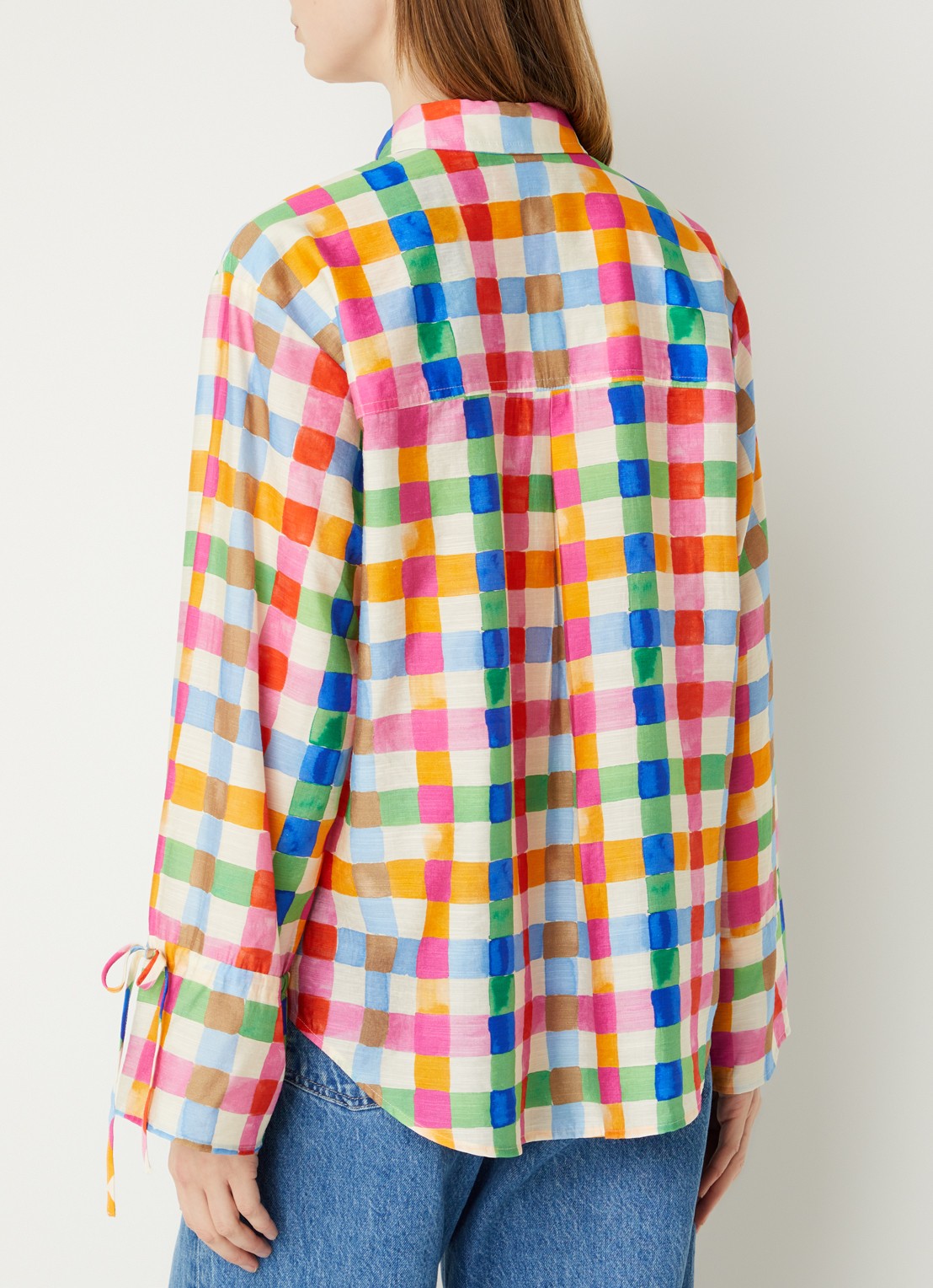 Fabienne Chapot Alicia blouse in linnenblend met ruitdessin  - achterkant 3 roze