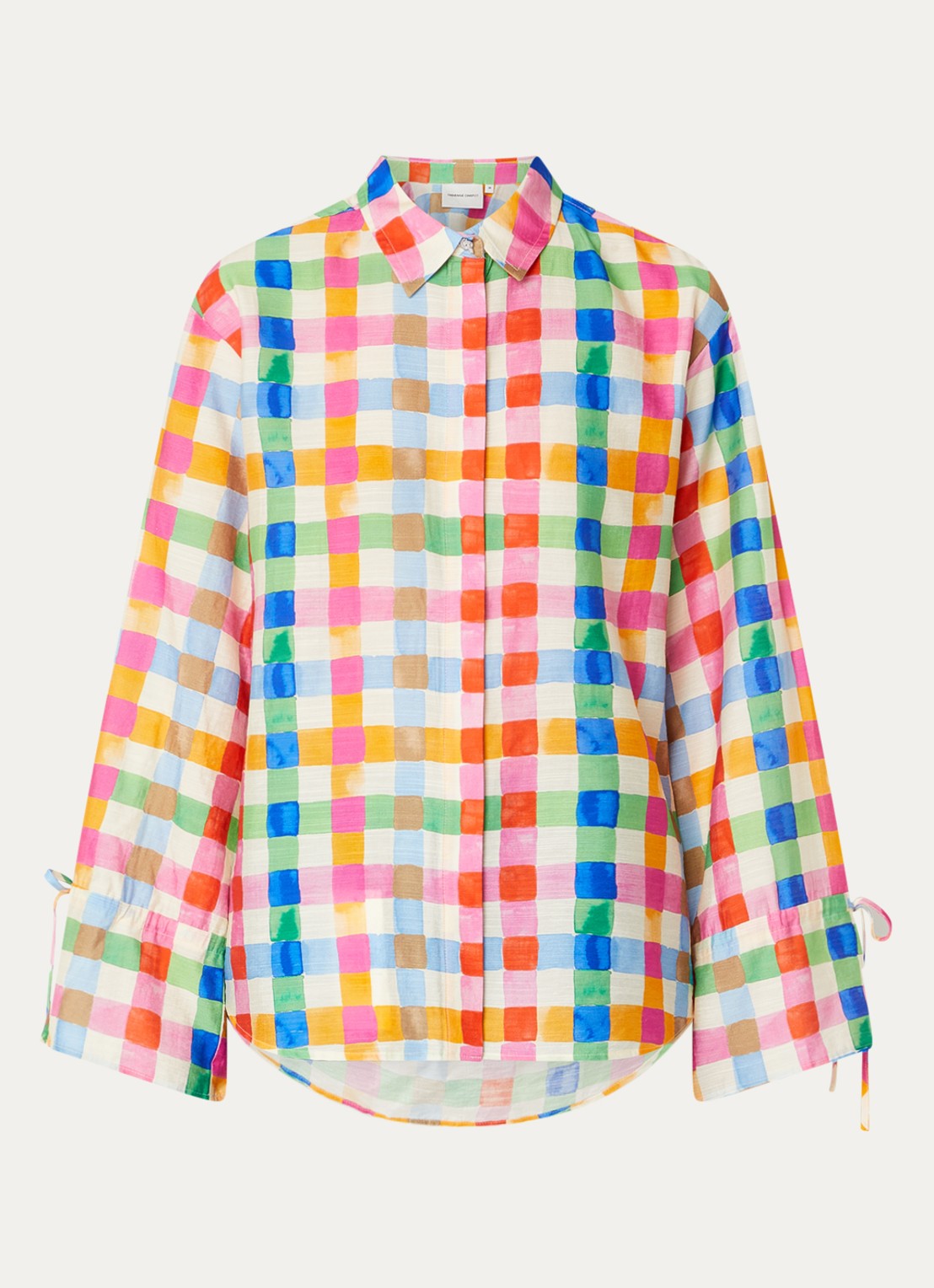 Fabienne Chapot Alicia blouse in linnenblend met ruitdessin  - voorkant roze