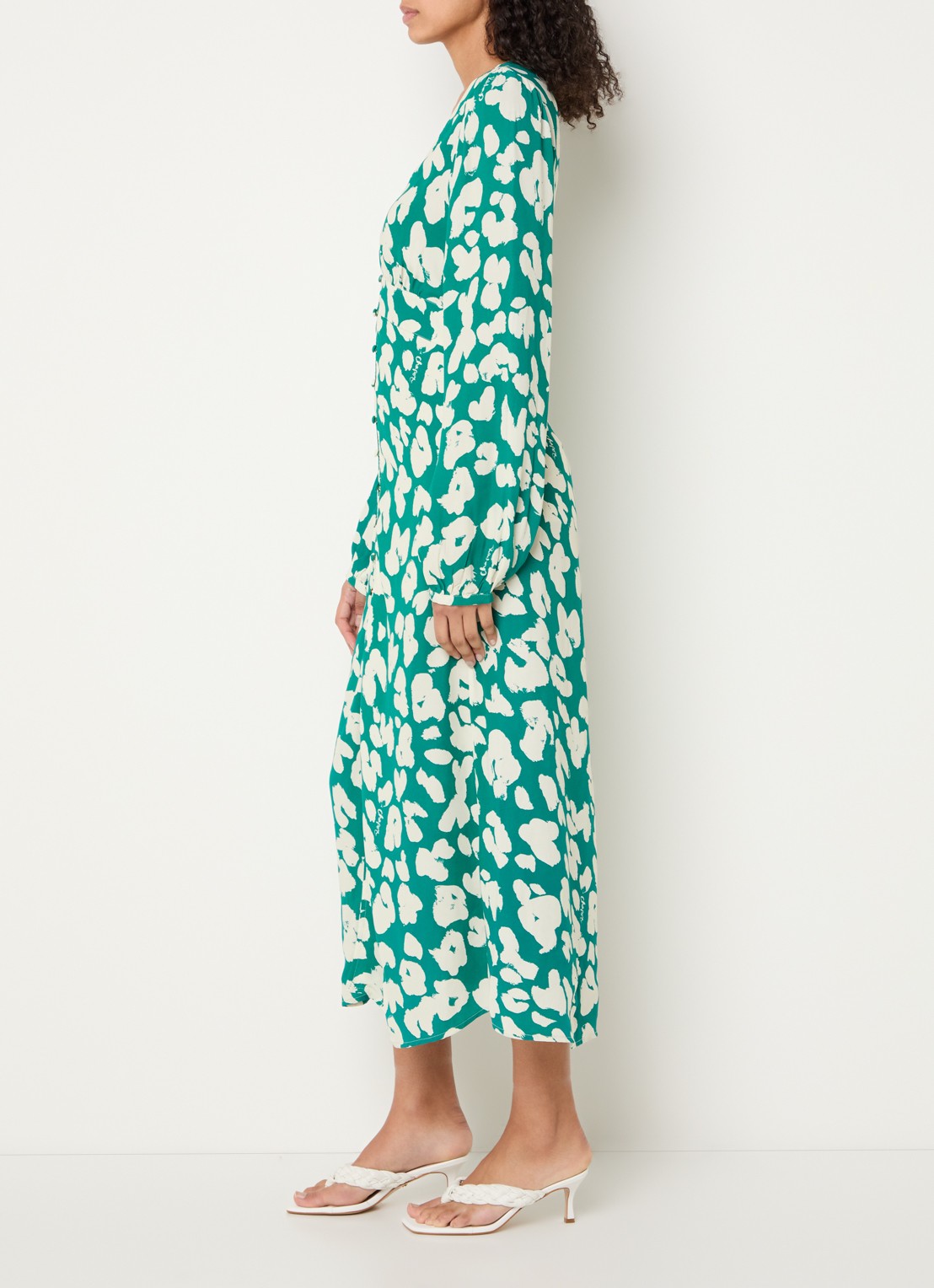 Fabienne Chapot Ana midi blousejurk met print - voorkant 3 groen
