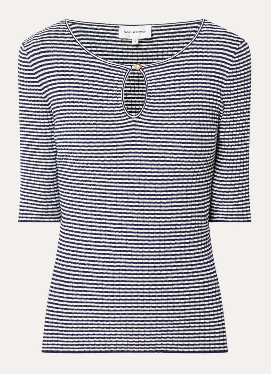 Fabienne Chapot Anouk ribgebreide top met streepprint - voorkant 3 donkerblauw