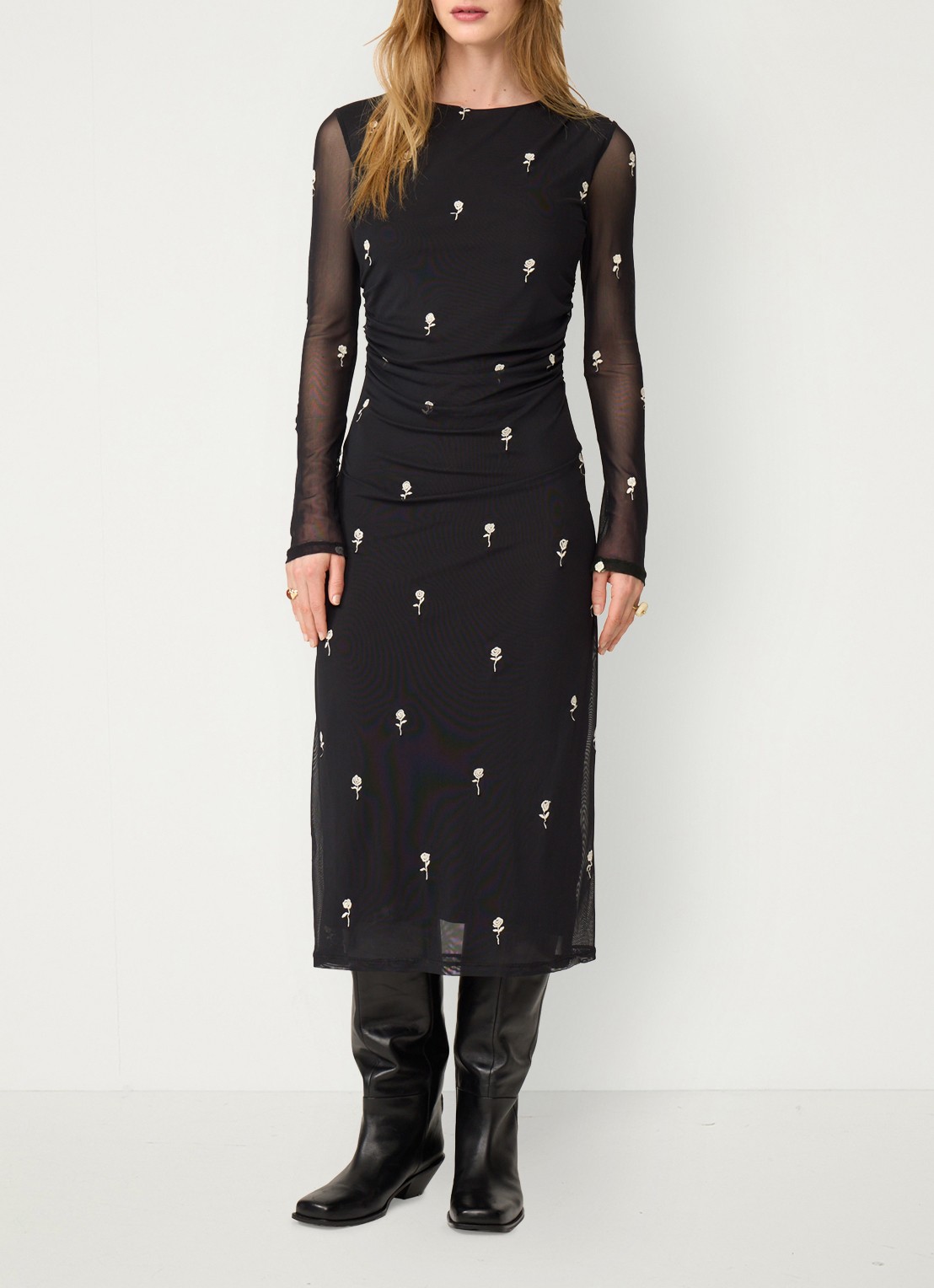 Fabienne Chapot Ashley midi jurk met borduring - voorkant 5 zwart