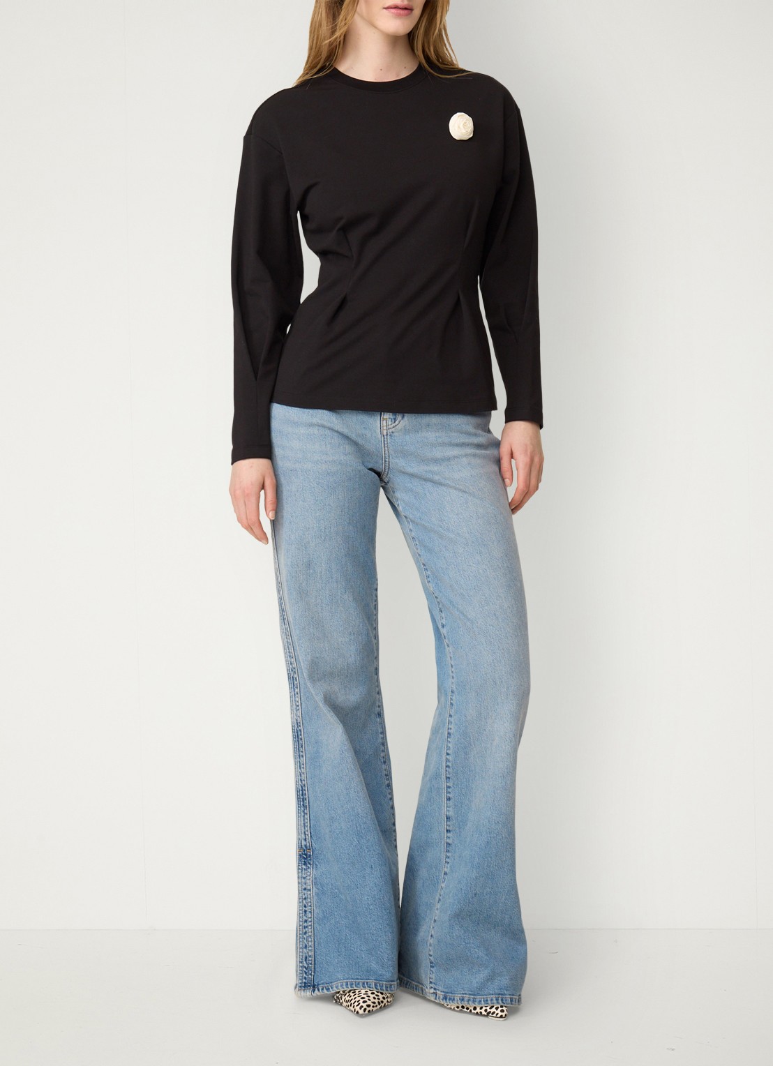 Fabienne Chapot Asta longsleeve met plooidetail - voorkant 4 zwart