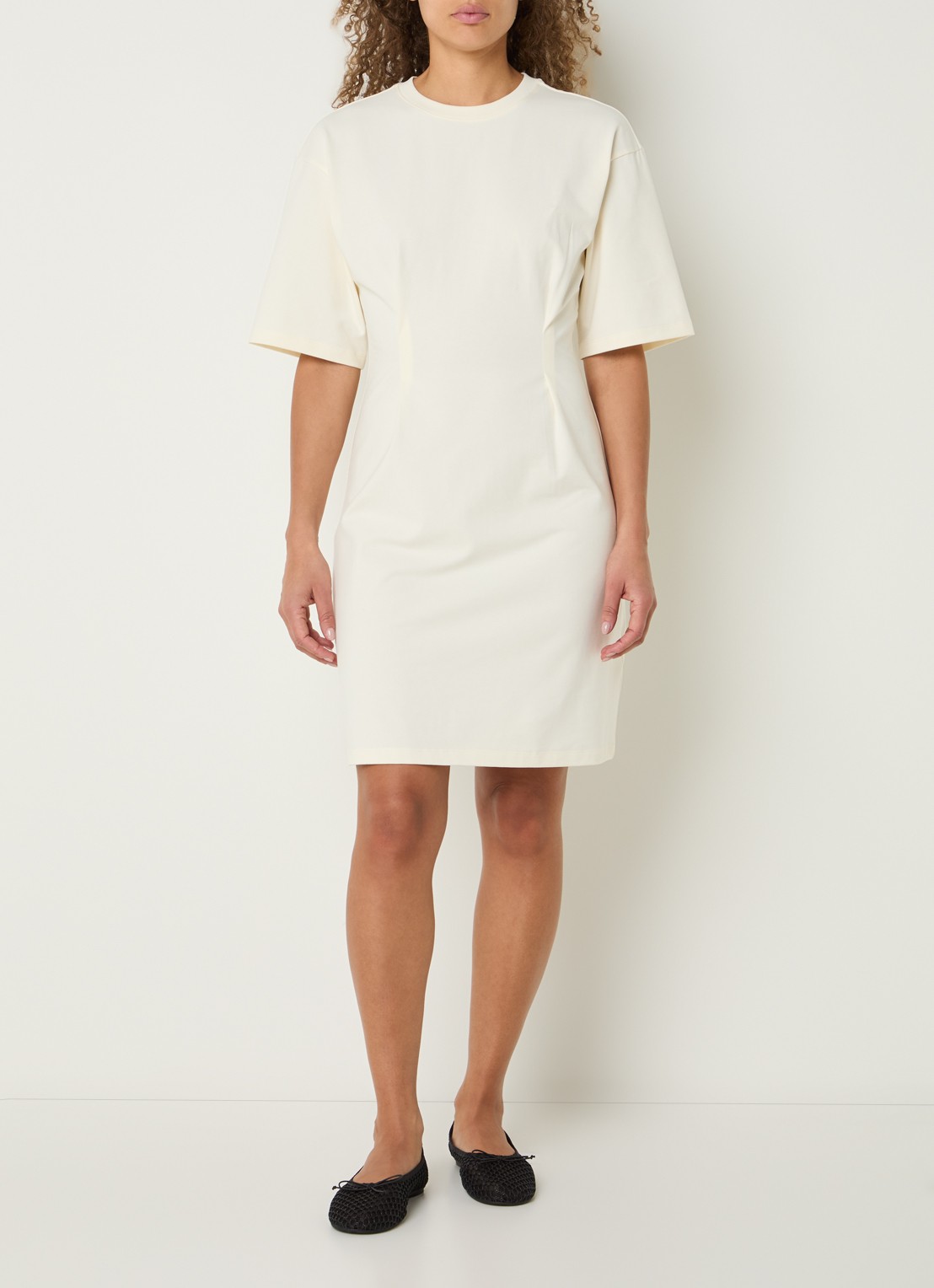 Fabienne Chapot Astan midi jurk met stretch - voorkant 3 creme