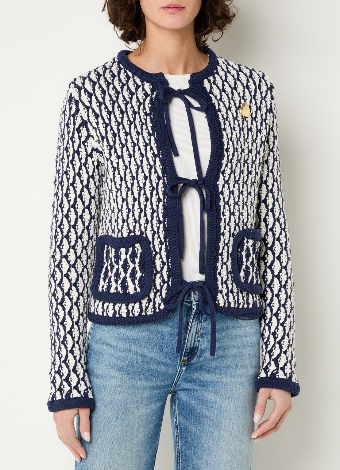 Fabienne Chapot Balou grofgebreid vest met opgestikte zakken - detail 4 donkerblauw