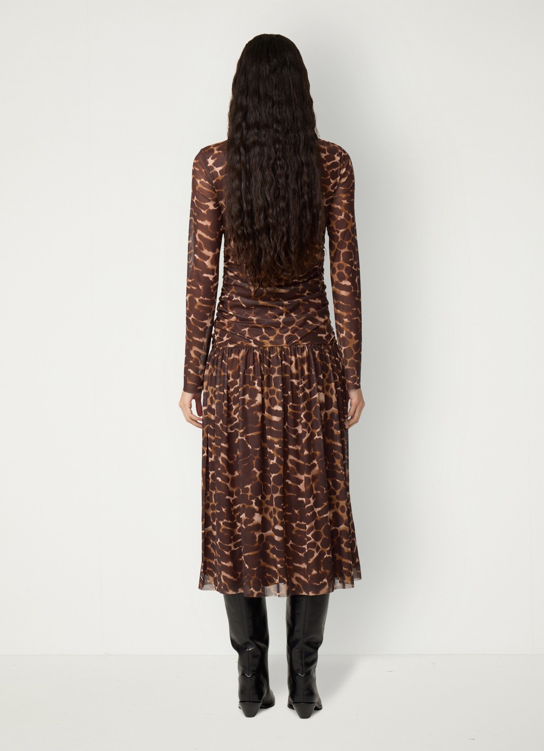 Fabienne Chapot Bello midi jurk met dierenprint en mesh - achterkant 3 bruin