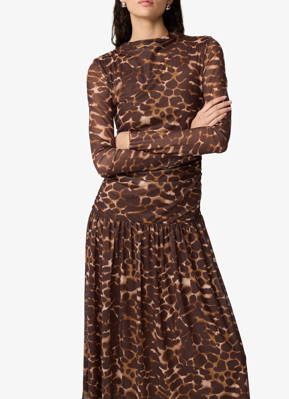 Fabienne Chapot Bello midi jurk met dierenprint en mesh - detail 4 bruin