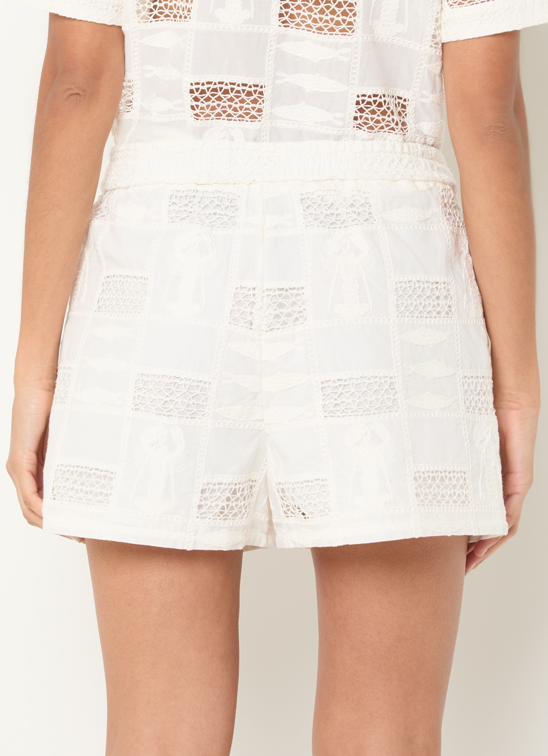 Fabienne Chapot Ben high waist loose fit korte broek met borduring - achterkant 4 gebroken wit