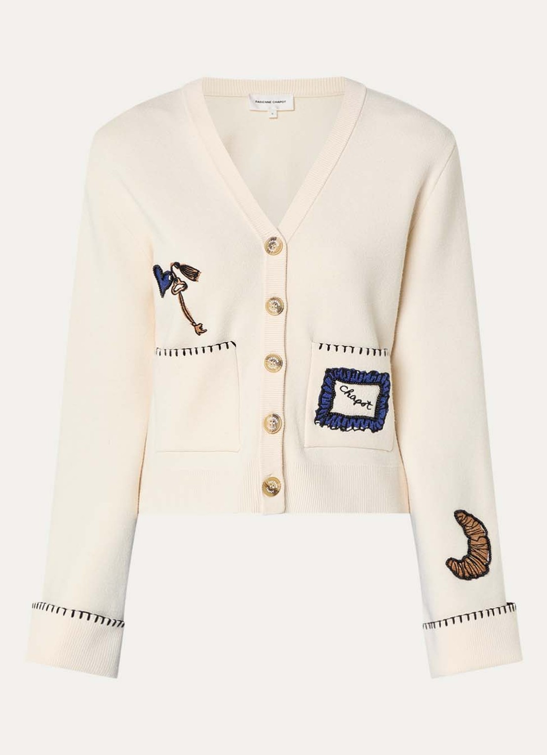 Fabienne Chapot Betty fijngebreid vest met logoborduring en strass - voorkant gebroken wit