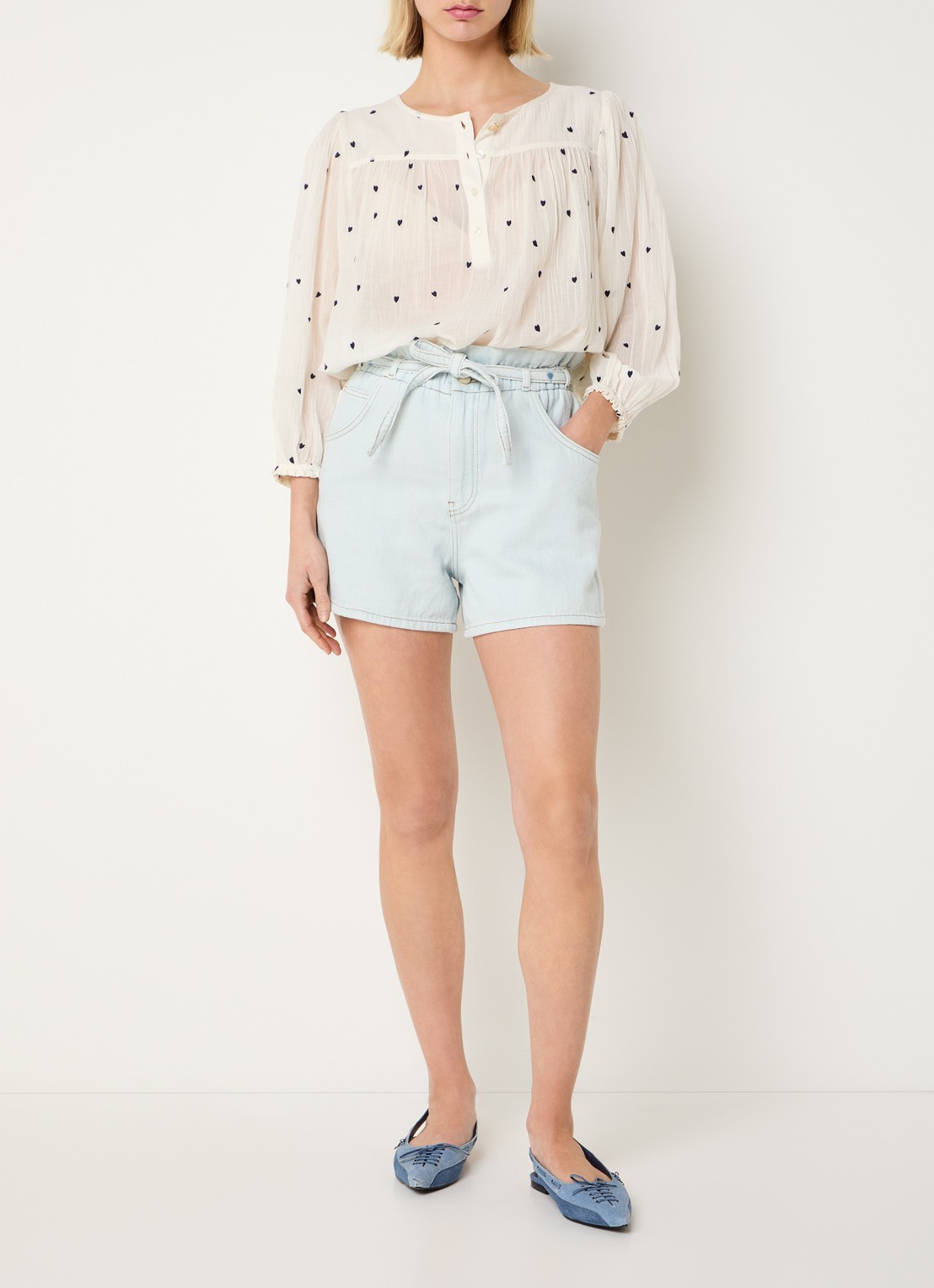 Fabienne Chapot Biggy high waist straight fit korte broek van denim - voorkant 4 indigo