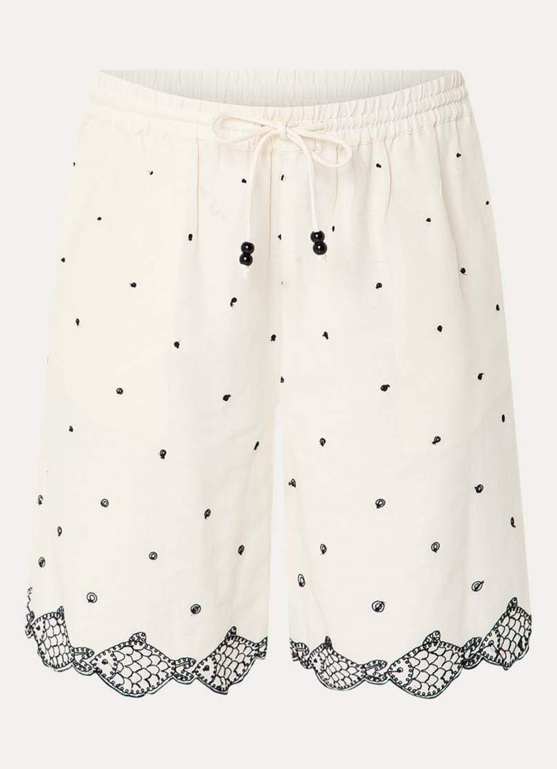 Fabienne Chapot Bohdi high waist wide fit korte broek met borduring - voorkant gebroken wit