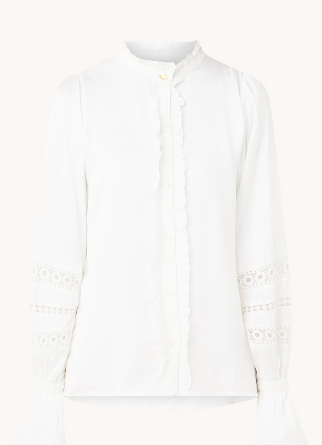 Fabienne Chapot Boho blouse met ruches en broderie - voorkant 2 gebroken wit