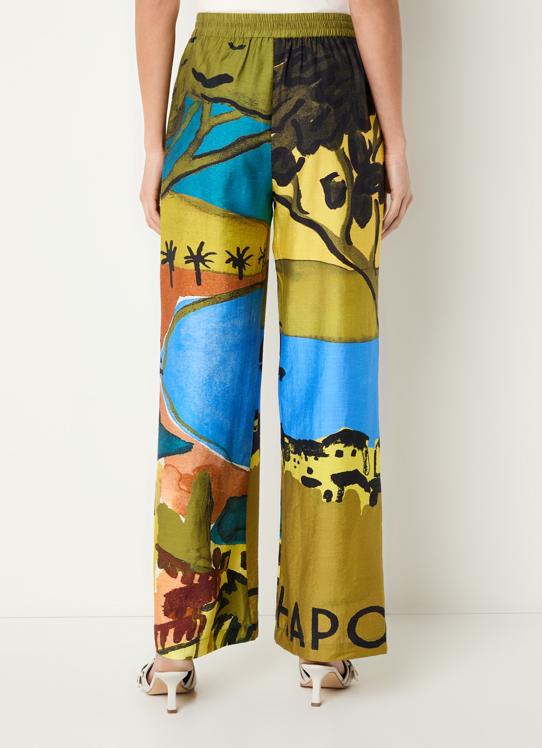 Fabienne Chapot Brent high waist loose fit pantalon in linnenblend met print - achterkant 3 mosgroen