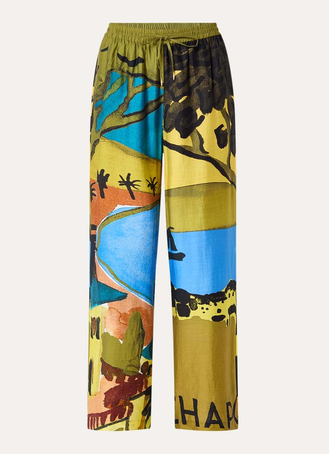 Fabienne Chapot Brent high waist loose fit pantalon in linnenblend met print - voorkant mosgroen