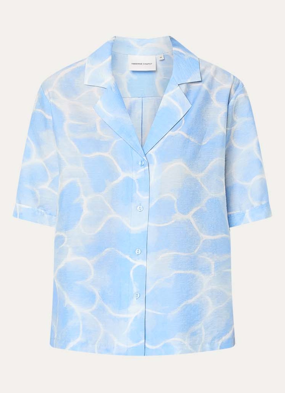 Fabienne Chapot Brock blouse in linnenblend met print - voorkant lichtblauw