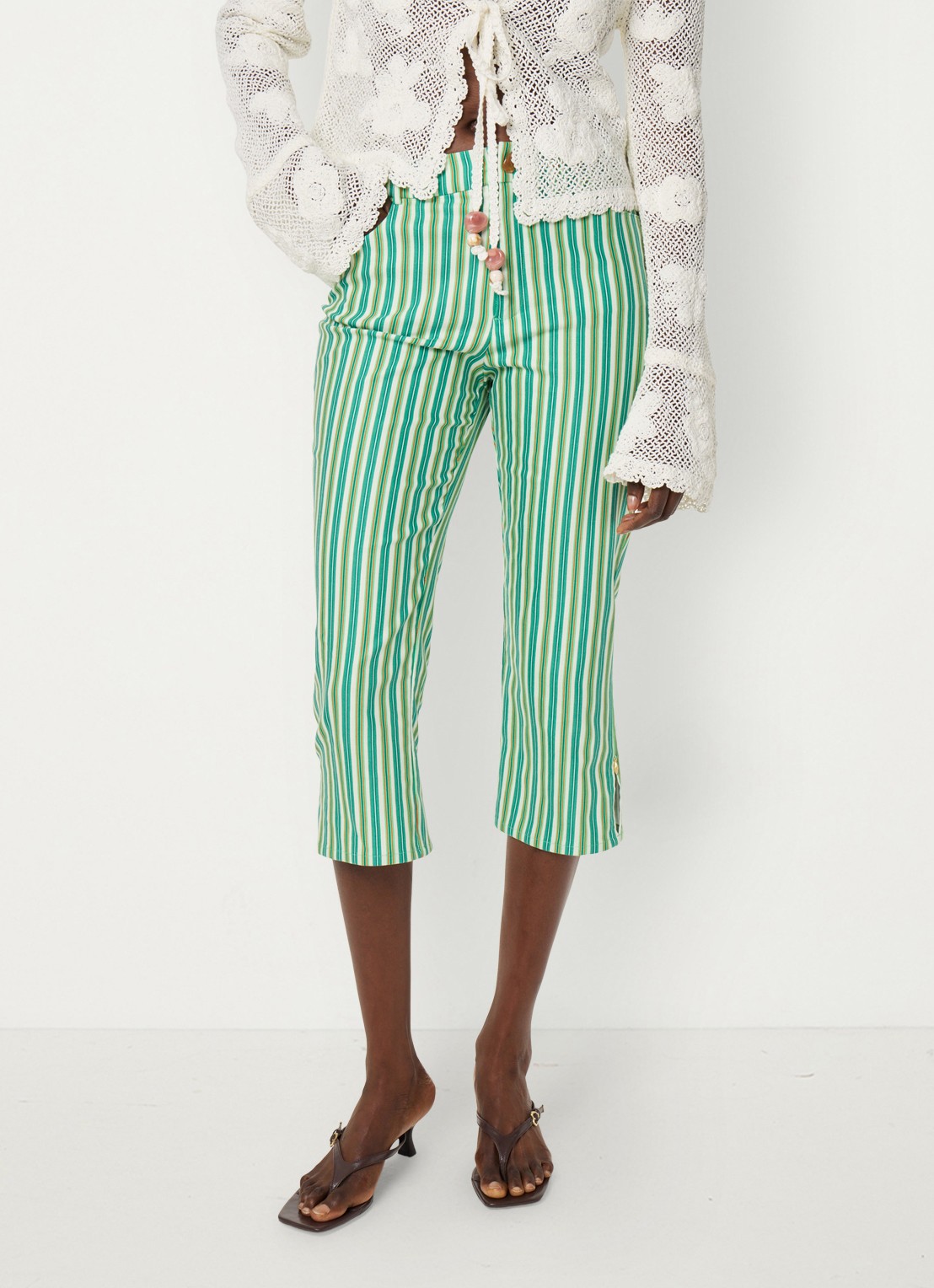 Fabienne Chapot Camilio high waist flared fit broek in linnenblend - detail 4 groen
