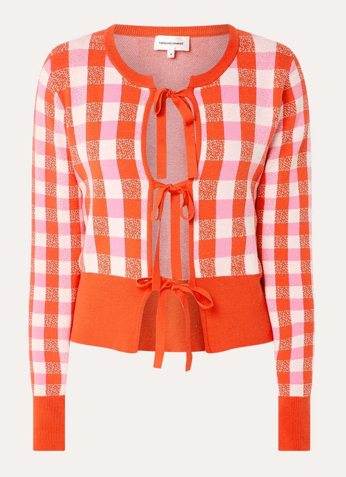 Fabienne Chapot Camille fijngebreid vest met ingebreid patroon en gestrikt detail - voorkant 2 rood