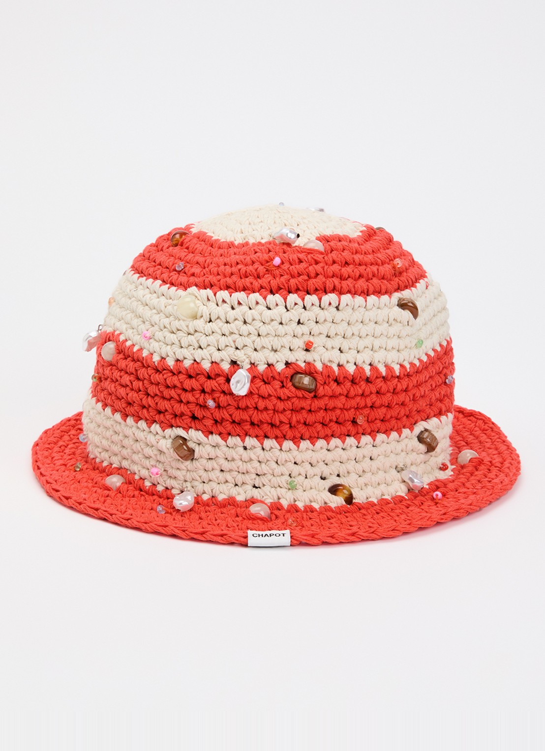 Fabienne Chapot Camilo grofgebreide bucket hoed met bedels - voorkant orange