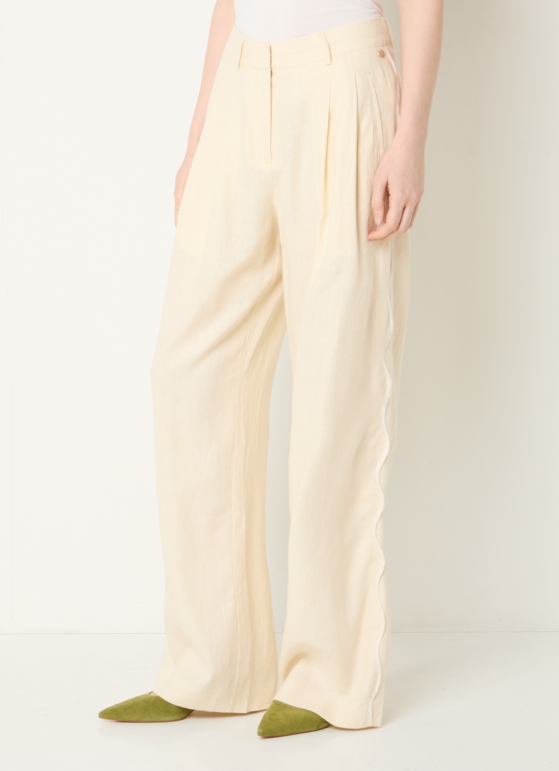 Fabienne Chapot Carlie high waist loose fit pantalon in linnenblend - detail creme
