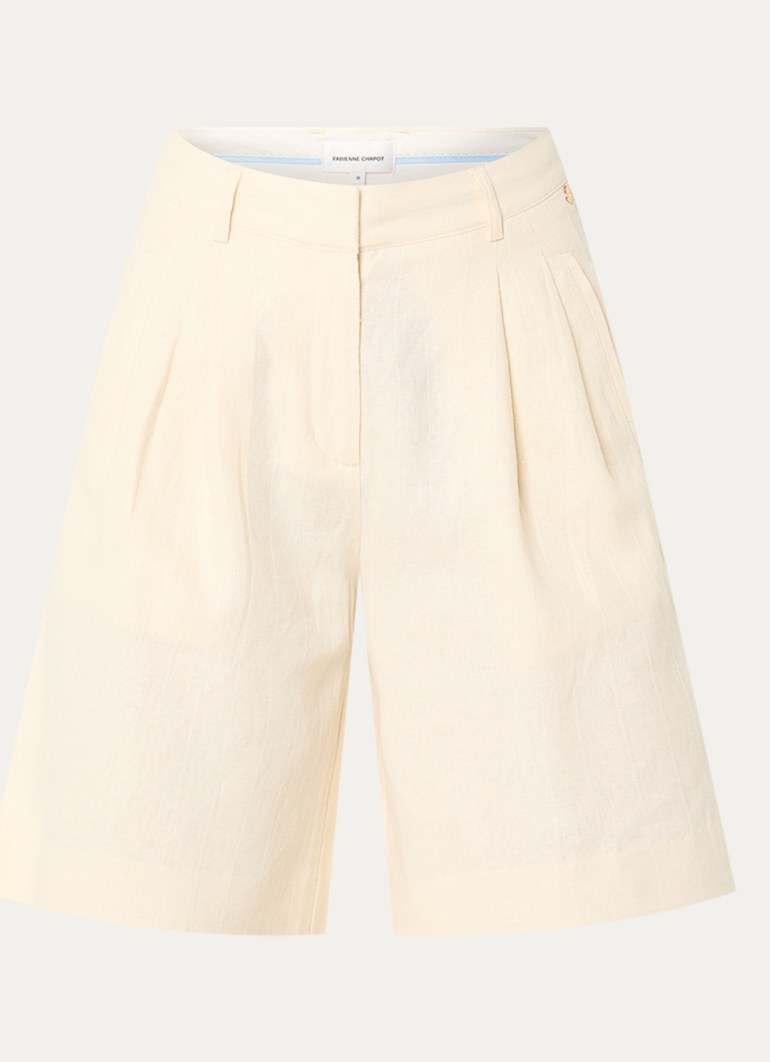 Fabienne Chapot Carlo mid waist straight fit korte broek in linnenblend - voorkant 2 creme