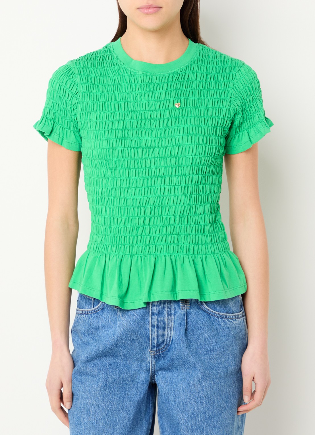 Fabienne Chapot Carmen T-shirt met smockwerk - detail 3 groen