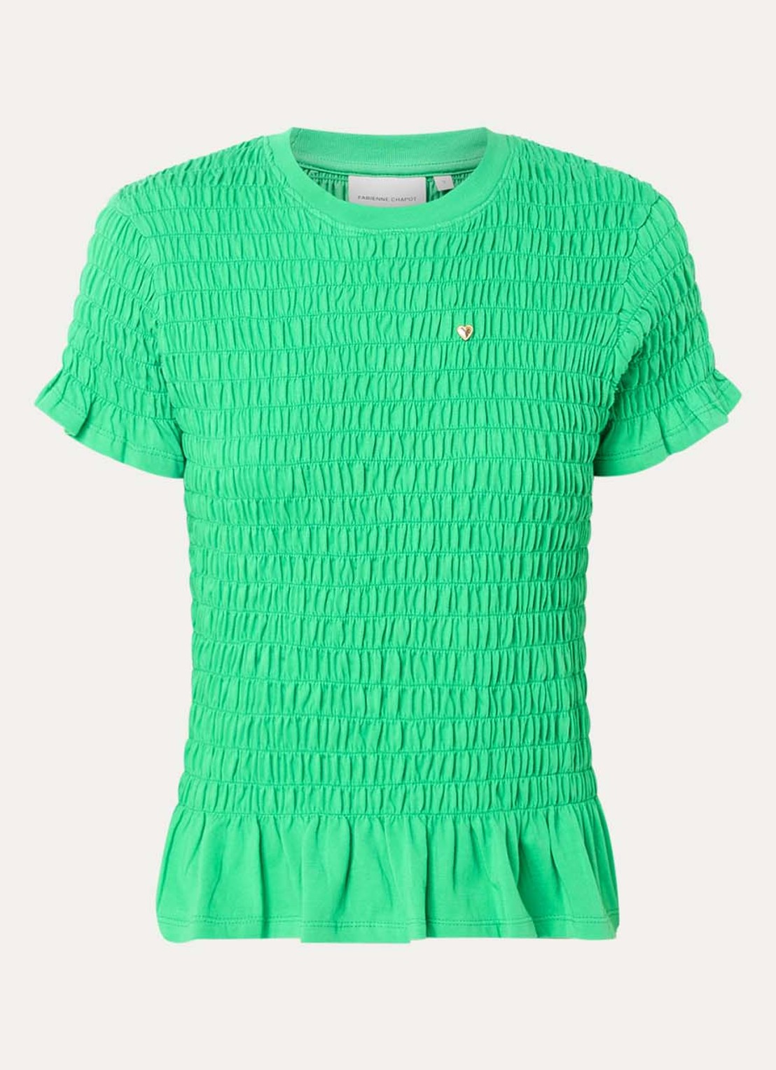 Fabienne Chapot Carmen T-shirt met smockwerk - voorkant groen