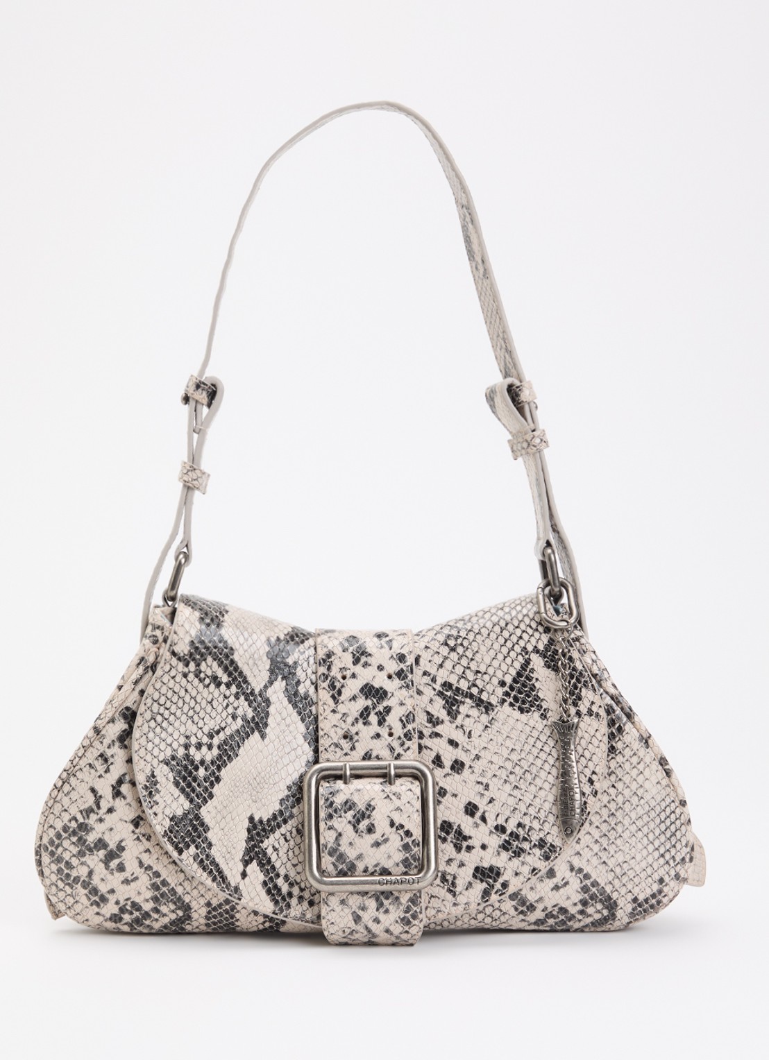 Fabienne Chapot Chapot schoudertas van leer met slangenprint - voorkant 2 beige