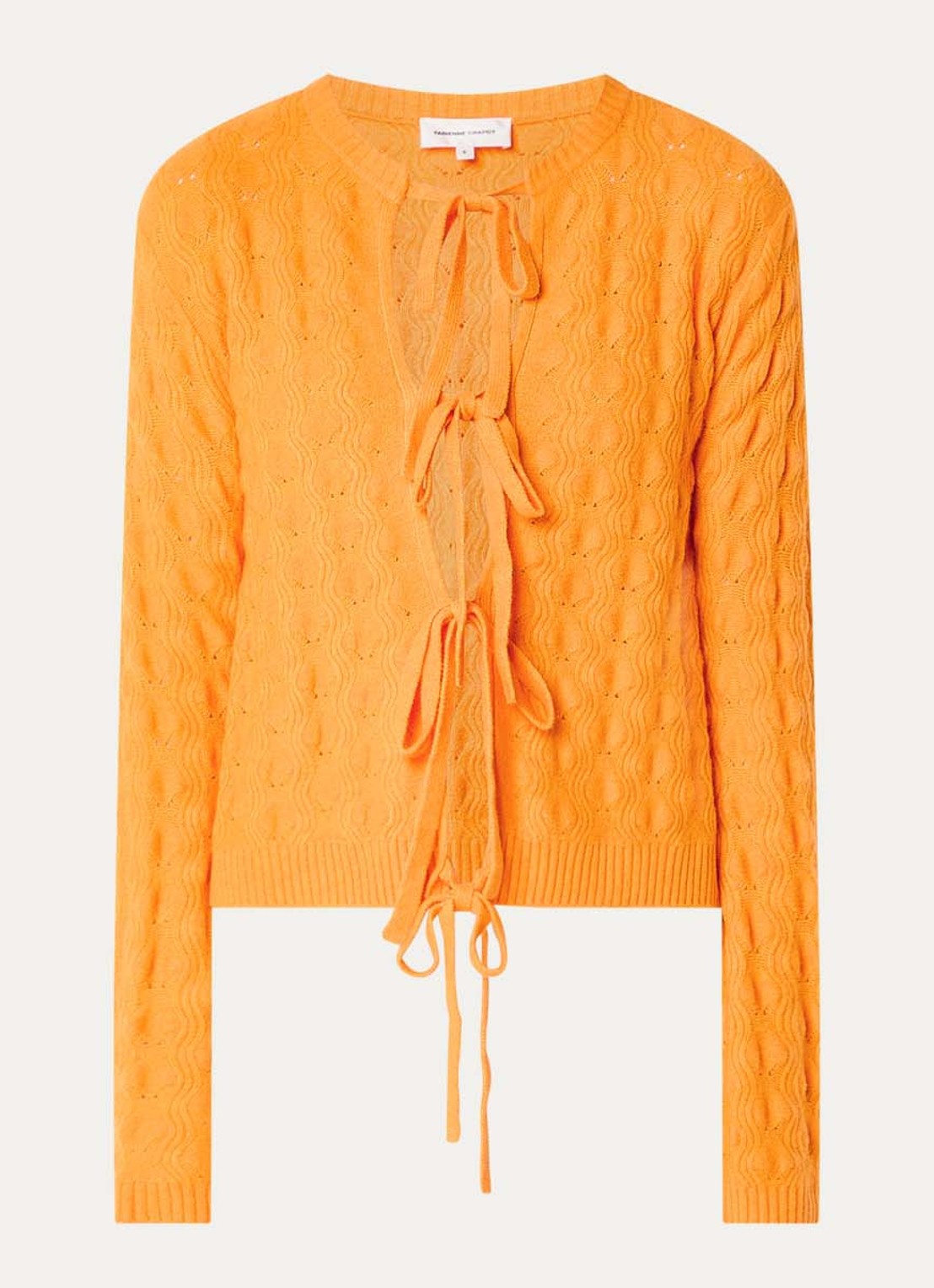 Fabienne Chapot Chelsea fijngebreid vest in wolblend met opengewerkt dessin - voorkant 3 orange