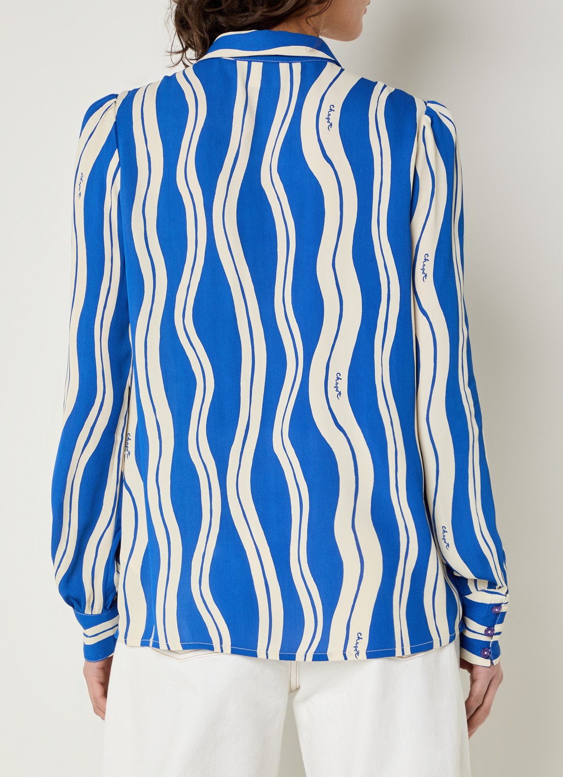 Fabienne Chapot Coco blouse met streepprint - achterkant 4 kobaltblauw