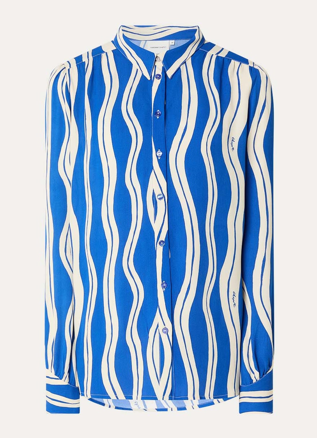 Fabienne Chapot Coco blouse met streepprint - voorkant kobaltblauw