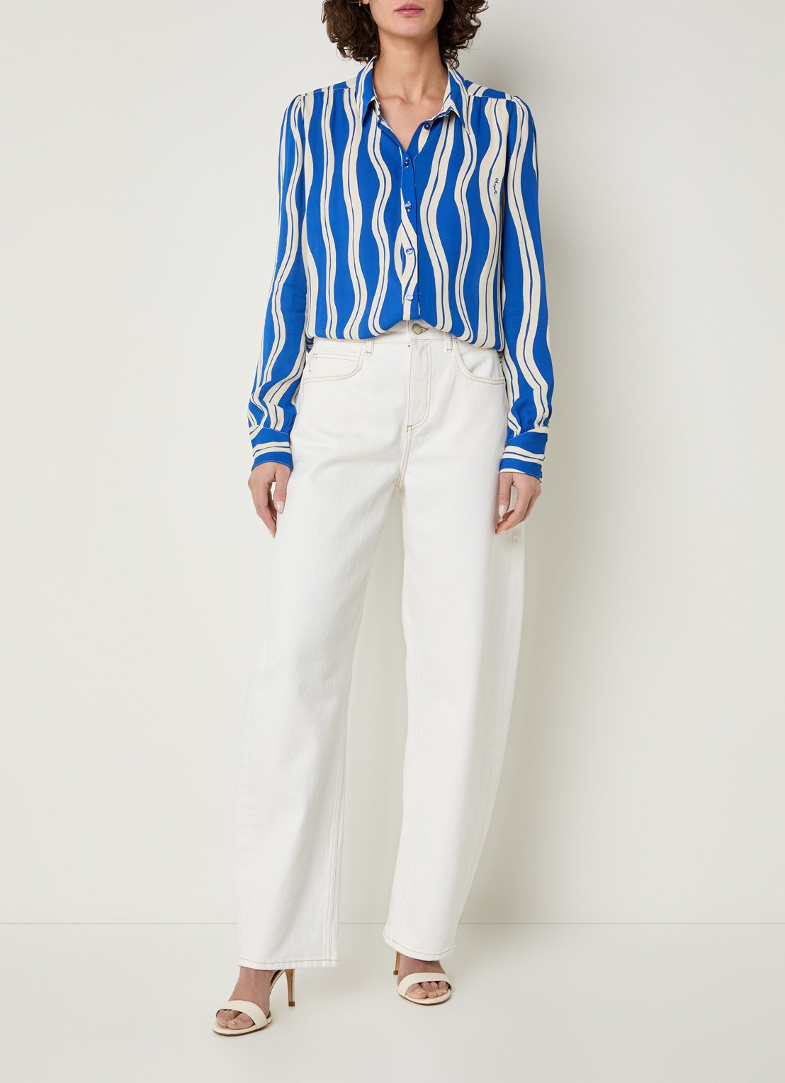 Fabienne Chapot Coco blouse met streepprint - voorkant 2 kobaltblauw