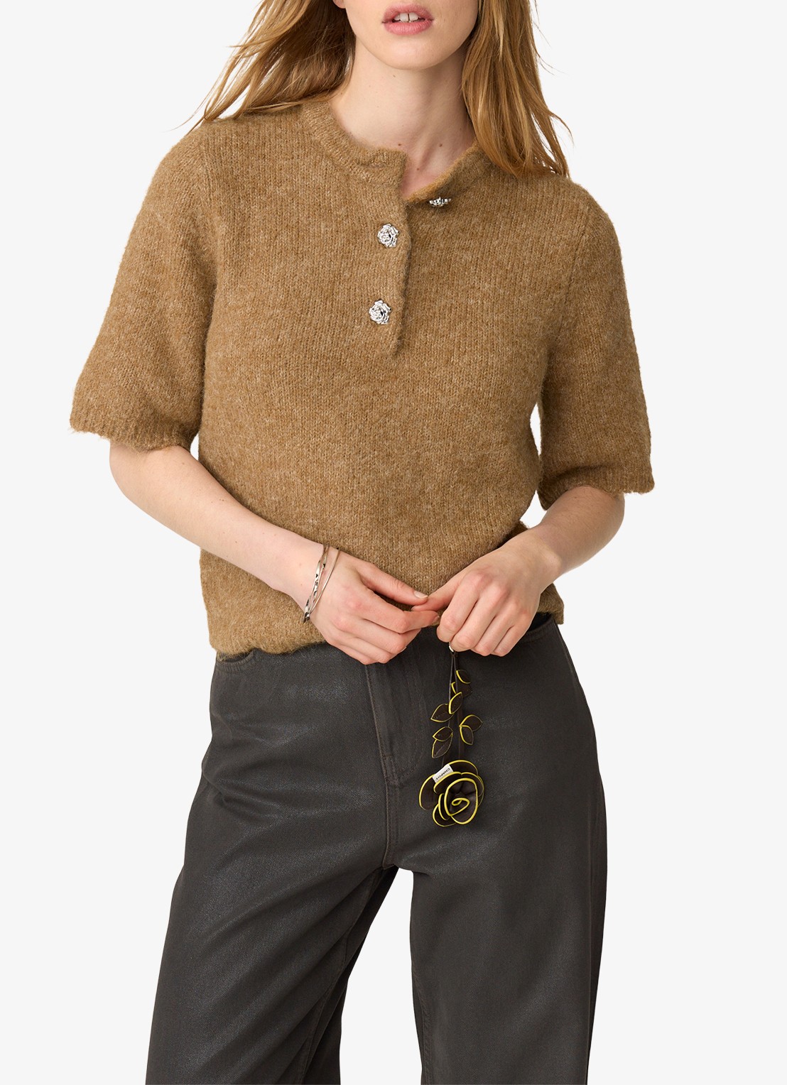 Fabienne Chapot Coco fijngebreide pullover in wolblend - detail 2 camel