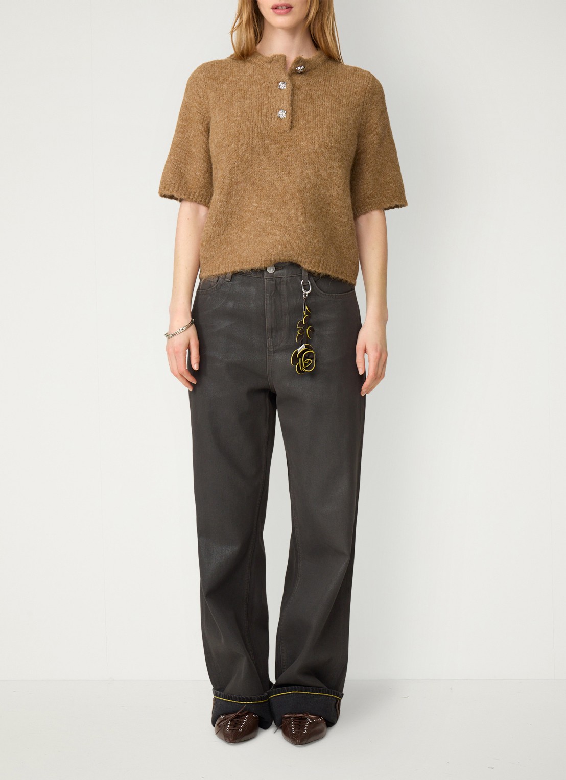 Fabienne Chapot Coco fijngebreide pullover in wolblend - voorkant 5 camel