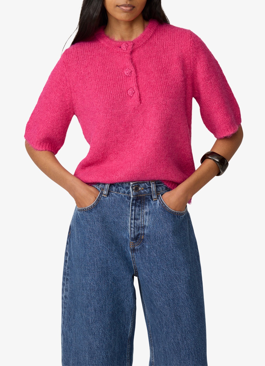 Fabienne Chapot Coco fijngebreide pullover  - detail fuchsia