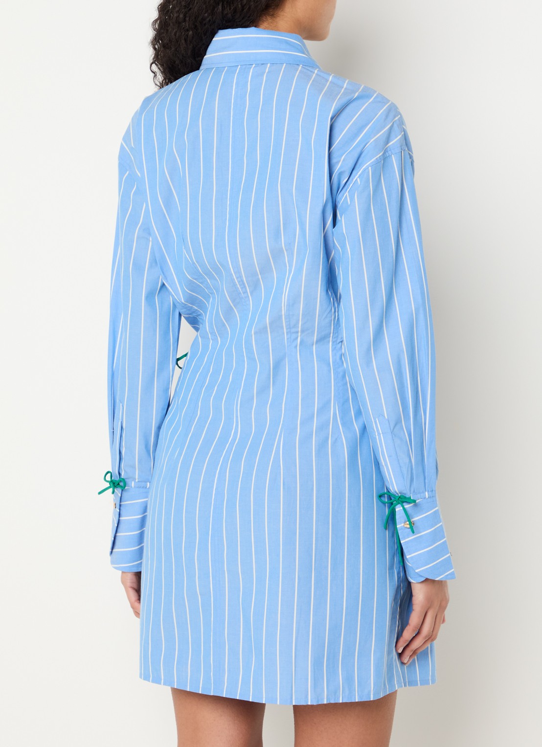 Fabienne Chapot Colette mini blousejurk met streepprint en gestrikt detail - achterkant 4 blauw