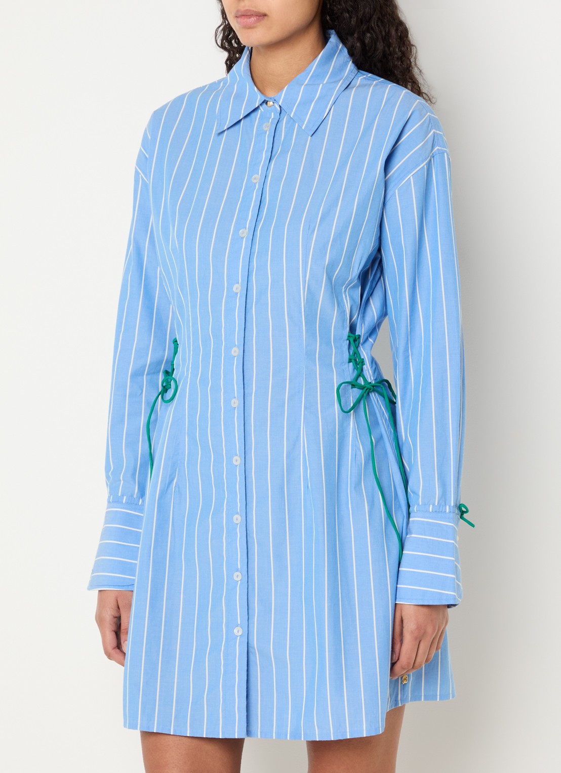 Fabienne Chapot Colette mini blousejurk met streepprint en gestrikt detail - detail blauw