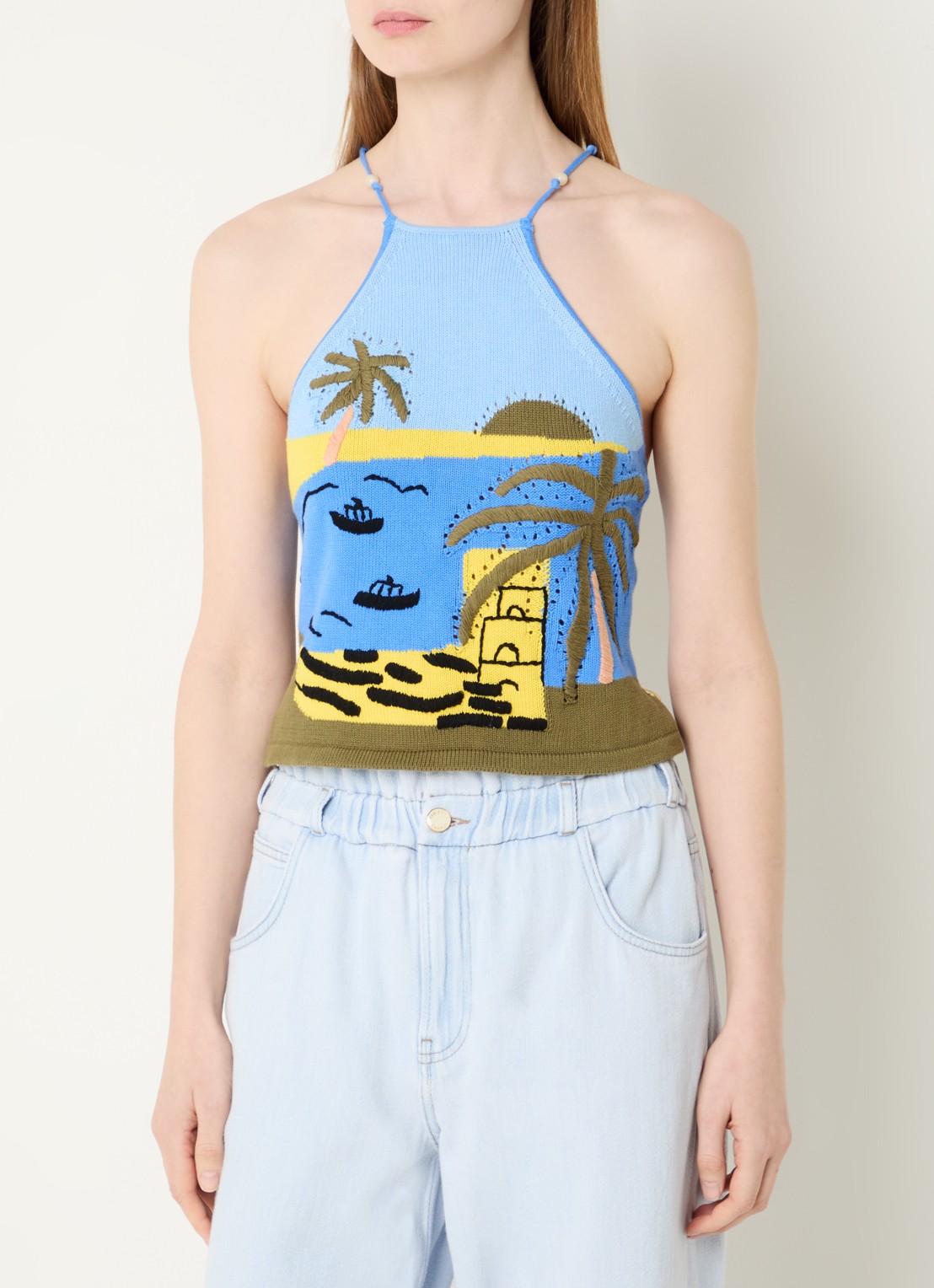Fabienne Chapot Crop top met ingebreid patroon - detail blauw