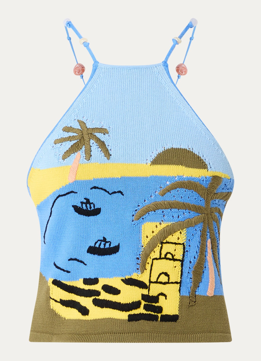 Fabienne Chapot Crop top met ingebreid patroon - voorkant 2 blauw