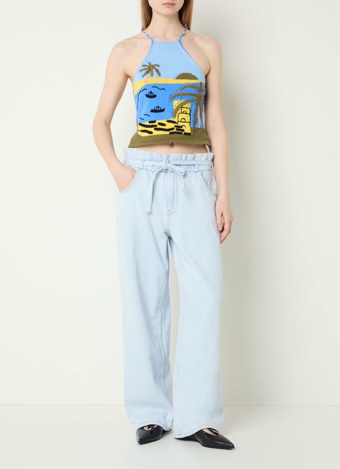 Fabienne Chapot Crop top met ingebreid patroon - voorkant 3 blauw